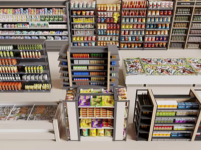 Multi Tiered Retail Display Shelves With Organized Racks For Various Store Products 3d model