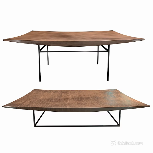Modern Functional Table With Wooden Top And Black Metal Frame Design Structure 3d model 