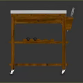Commercial Equipment Wooden Mobile Cart With Wheels White Countertop Multiple Shelves And Tools Storage