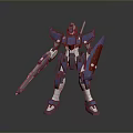 Game and Movie Character Futuristic Mech with Blue Purple Armor Red Shield and White Legs
