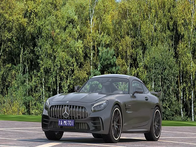 Mercedes AMG GT Sports Car Parked On Road With Forest Background 3d model