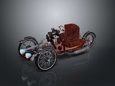 Classic Vintage Tricycle Featuring Red Leather Seat Black Metal Frame And Large Wheels 3d model
