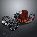 Classic Vintage Tricycle Featuring Red Leather Seat Black Metal Frame And Large Wheels