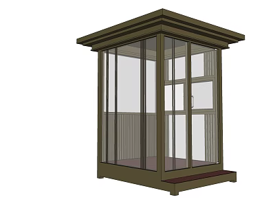 Compact Enclosed Small Building With Glass Windows Brown Frame And Base Platform 3d model