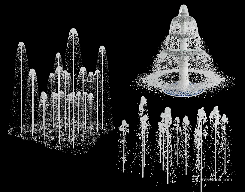 Garden Ornaments Featuring Multi Tiered Fountain And Columnar Water Jets 3d model 