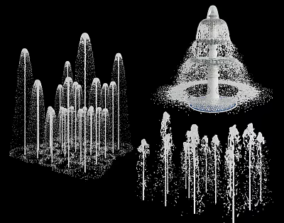 Garden Ornaments Featuring Multi Tiered Fountain And Columnar Water Jets 3d model