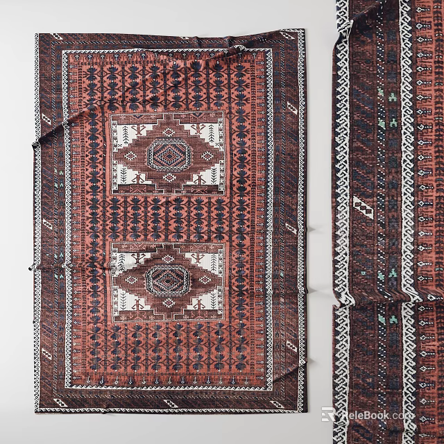 Traditional Square Rug With Intricate Geometric Patterns In Brown Red Tones 3d model 