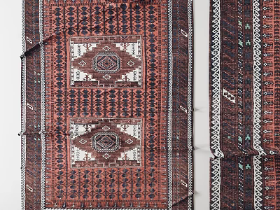 Traditional Square Rug With Intricate Geometric Patterns In Brown Red Tones 3d model
