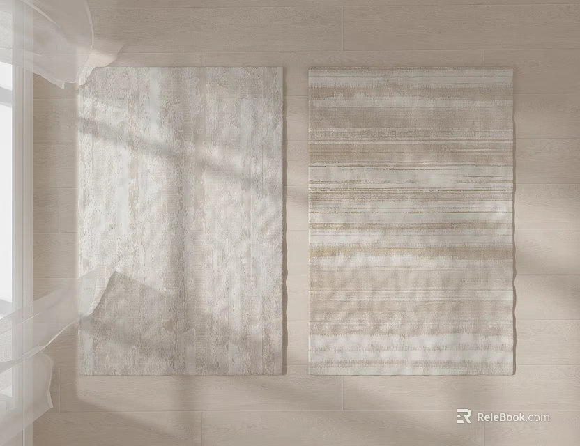 Square Rugs with Neutral Tones Striped Patterns on Wooden Floor in Natural Light Room 3d model 