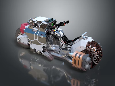 Futuristic Mechanical Motorcycle With Armored Body Track Wheels And Exposed Engine 3d model