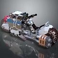 Futuristic Mechanical Motorcycle With Armored Body Track Wheels And Exposed Engine