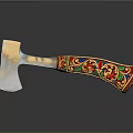 Traditional Decorative Axe With Sharp Metal Head And Colorful Patterned Handle