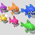 Six Colorful Cartoon Fish Toys With Big Mouths And Bright Eyes