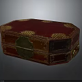 Vintage Red Octagonal Storage Box With Golden Patterns For Clothing Accessories 3d model
