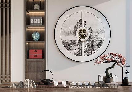 New Chinese Style Round Frame Painting Round Hanging Painting 3d model