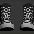 Black High Top Canvas Shoes With White Laces And Classic White Sole Design