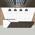 Contemporary Reception Desk Design With Marble Surface Wooden Panel Background And Ceiling Lights 3d model