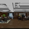 Hotel Public Lounge Area With Wooden Panel Walls Dark Leather Furniture And Marble Floor Tiles