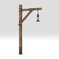 Rustic Outdoor Light with Wooden Pole and Crossbeam Hanging Lantern Fixture