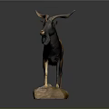 Detailed Life Sized Brown Horned Goat Taxidermy Standing on Stone Base
