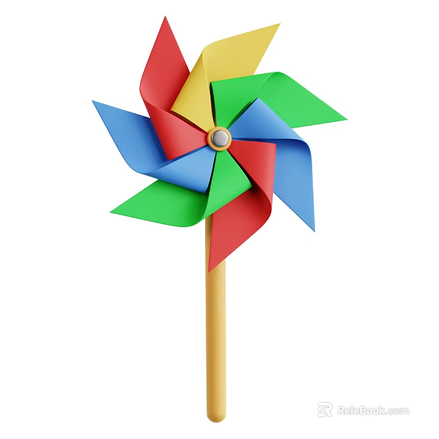 Children Having Fun With Brightly Colored Pinwheel Toy On Wooden Stick 3d model 