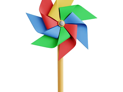 Children Having Fun With Brightly Colored Pinwheel Toy On Wooden Stick 3d model