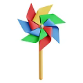 Children Having Fun With Brightly Colored Pinwheel Toy On Wooden Stick