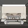 Modern Bedroom Interior Design With Chinese Landscape Painting Pendant Lights And Bedside Tables