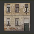 Aged Two Story Building Model With Weathered Facade Windows And Door