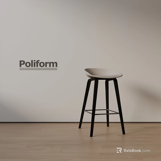 Poliform Modern Bar Stool Featuring White Seat And Black Legs Design 3d model