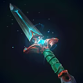 Mythical Glowing Sword Weapon Featuring Blue Light Smoke Effects And Red Hilt With Gemstone Details