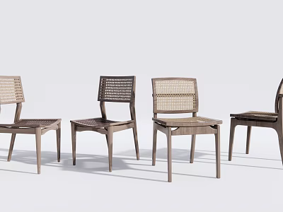 Modern Minimalist Leisure Chairs With Wooden Frame And Woven Backrest Design 3d model