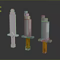 Three Pixel Style Swords Featuring Different Colored Hilts White Gray Blades on Gradient Reflective Background 3d model