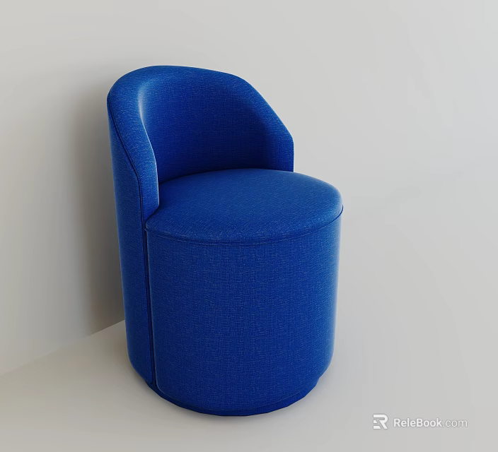 Modern Blue Upholstered Round Stool With Curved Backrest For Living Room 3d model 