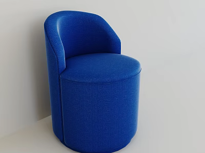 Modern Blue Upholstered Round Stool With Curved Backrest For Living Room 3d model