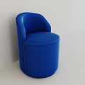 Modern Blue Upholstered Round Stool With Curved Backrest For Living Room