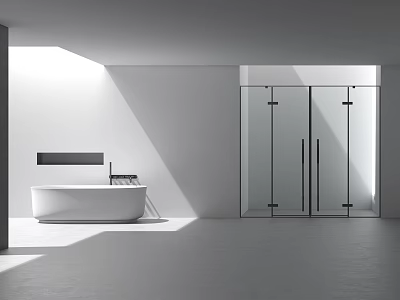 Modern Minimalist Bathroom Interior With White Bathtub And Glass Shower Enclosure 3d model