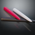 Three Colored Candle Lamps in Red White Black on Black Surface with Reflection