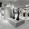 Modern Clothing Store Interior With Hanging Apparel And Marble Display Counters