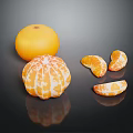 Fresh Tangerine Display With Whole Peeled Fruit And Segments On Black Reflective Background