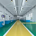 Spacious Factory Interior With Green Yellow Floor Blue Machinery White Ceiling And Multiple Machines