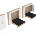 Modern Double Bed Interior Design With Beige Headboard Wooden Background And Open Shelves
