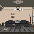 Middle-style living room sofa coffee table combination 3d model