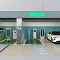 Modern Electric Vehicle Parking Lot With Charging Stations And Green Flooring