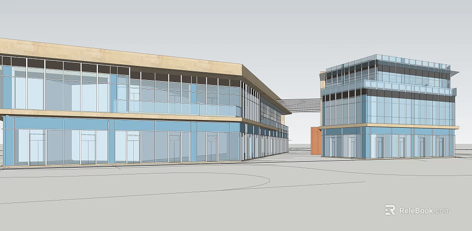 Modern Commercial Street Featuring Glass Facades Metal Frames And Pedestrian Area 3d model 