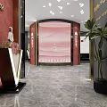 Elegant Modern Lobby Interior With Marble Reception Desk Lighting And Brand Logos
