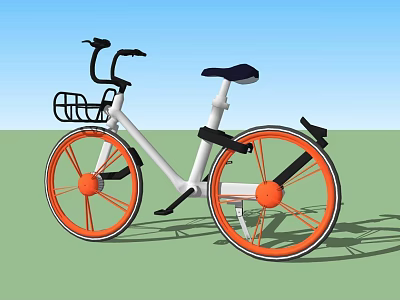 Stylish White Bicycle With Black Seat Front Basket And Orange Wheels Under Blue Sky 3d model