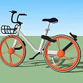 Stylish White Bicycle With Black Seat Front Basket And Orange Wheels Under Blue Sky