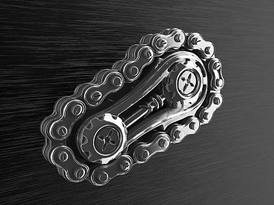 Shiny Metal Chain And Gears For Board Game Entertainment On Black Background 3d model