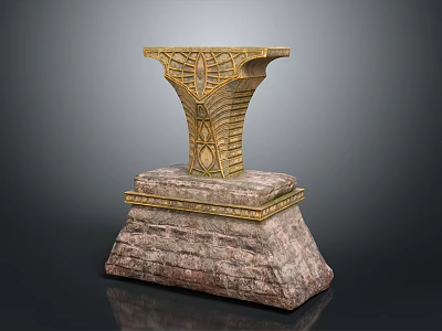 Ornamental Pedestal With Golden Intricate Carved Top And Marble Tiered Base Structure 3d model